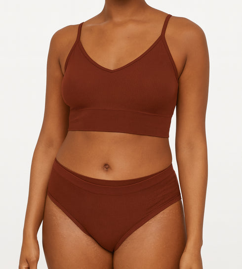 Brown Rib Cotton Matching Set for Women
