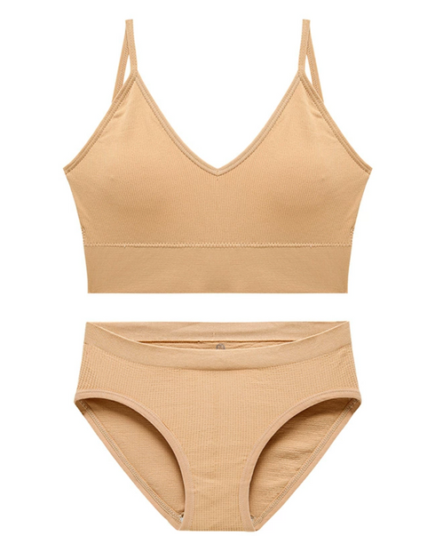 Beige Rib Cotton Matching Set for Women
