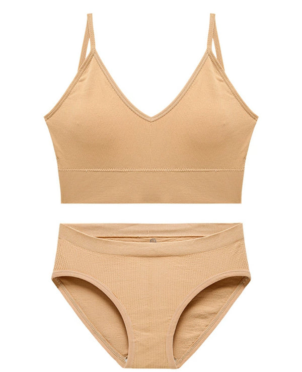 Beige Rib Cotton Matching Set for Women