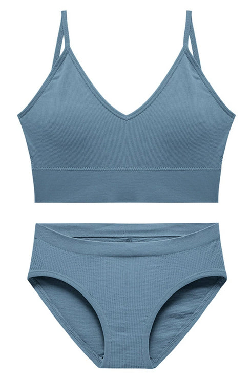Blue Rib Cotton Matching Set for Women