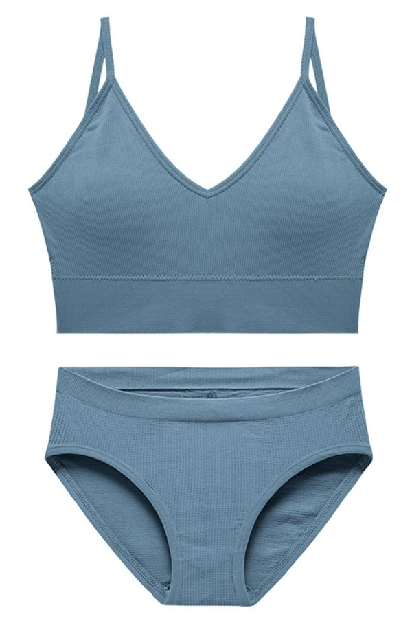 Blue Rib Cotton Matching Set for Women