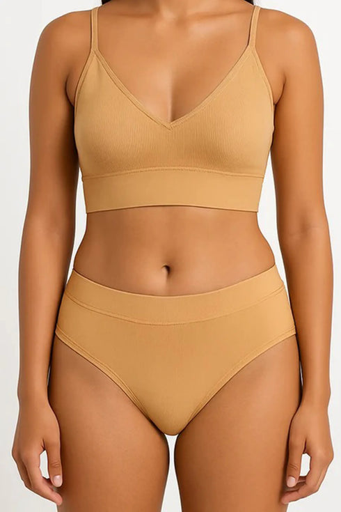 Black Rib Cotton Matching Set for Women