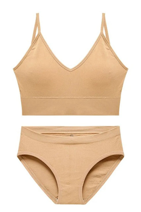 Black Rib Cotton Matching Set for Women